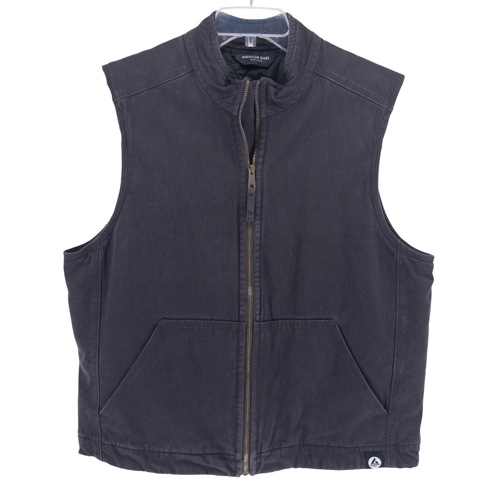 American Giant Mens L Heavy Canvas Vest Graphite Gray Quilted Lined Workwear USA